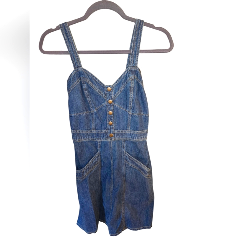 Jopra Blue Denim Mini Dress With Straps, Buttons And Pockets NWT